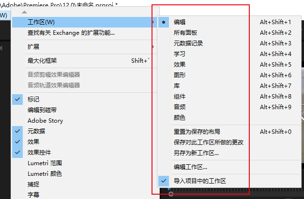 premiere工作区变乱的处理操作过程截图