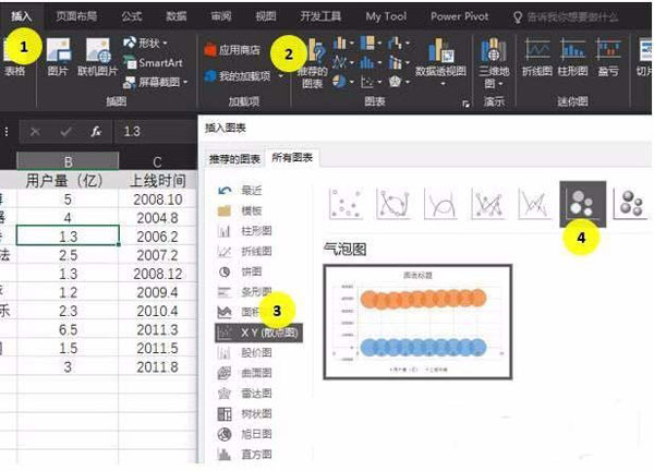 Excel表格制作单轴气泡图的操作流程截图