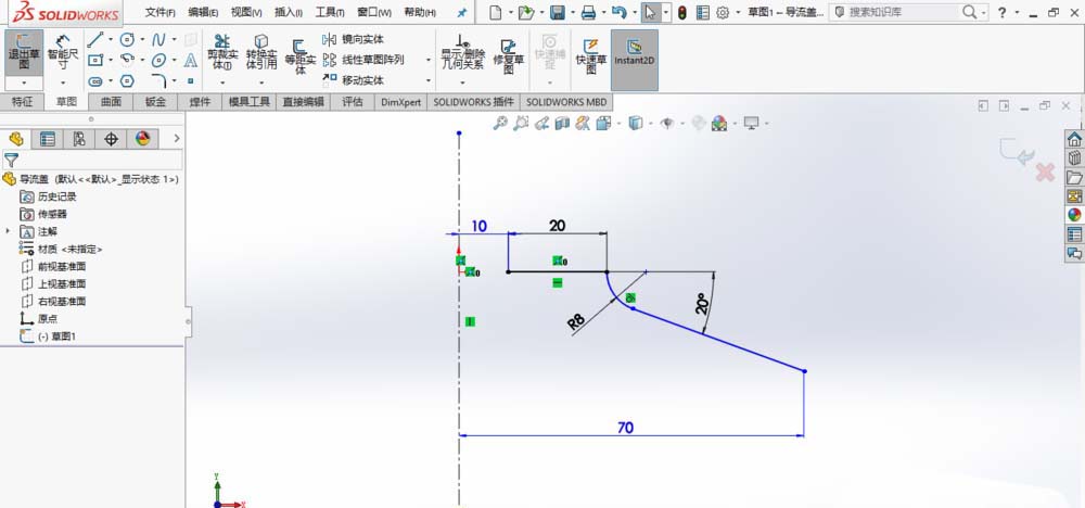 SolidWorks创建导流盖零件模型的详细操作截图