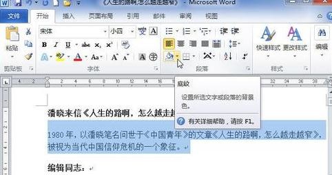 word2010设置底纹的操作流程截图