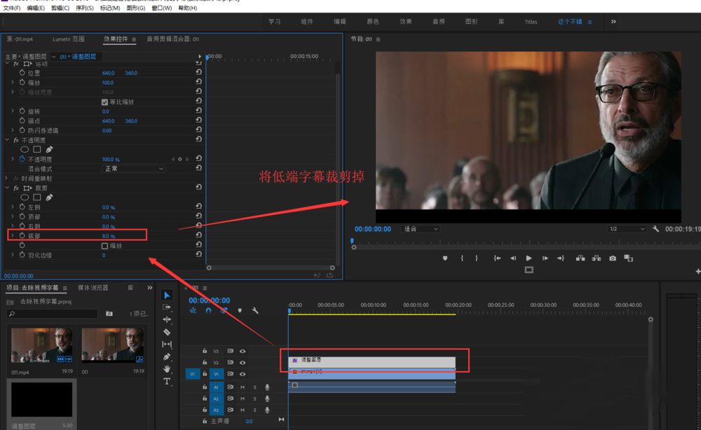 Premiere去掉视频下方字幕的图文操作教程截图