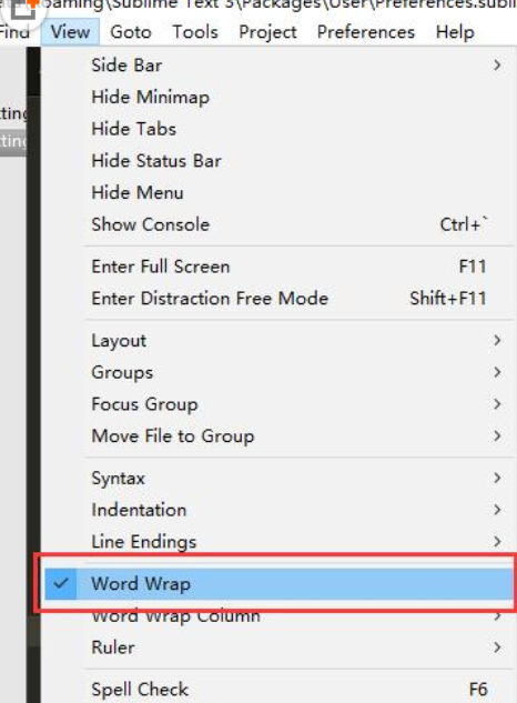 Sublime Text设置文本自动换行的操作流程截图