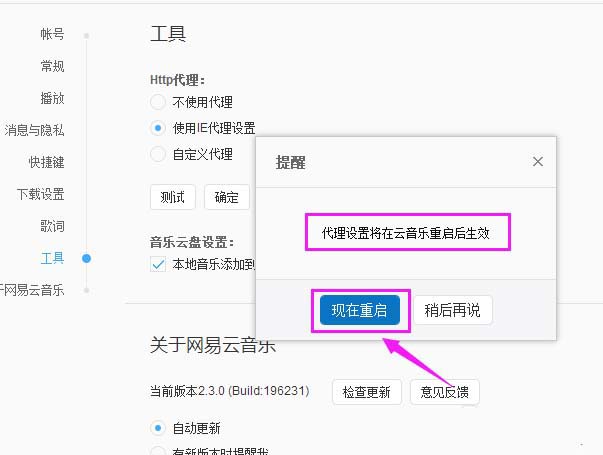 网易云音乐http代理替换为IE代理的操作教程截图