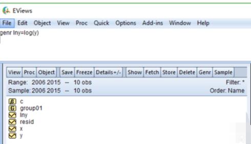 Eviews将数值变化量转化为对数的具体步骤截图