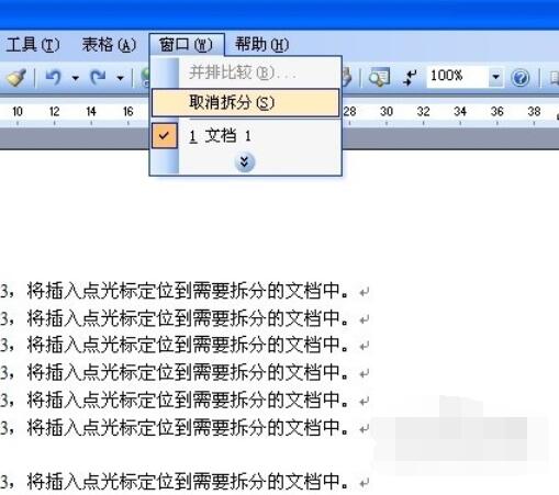 word2003拆分窗口的操作步骤截图