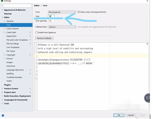 pycharm调整字体大小的详细操作截图