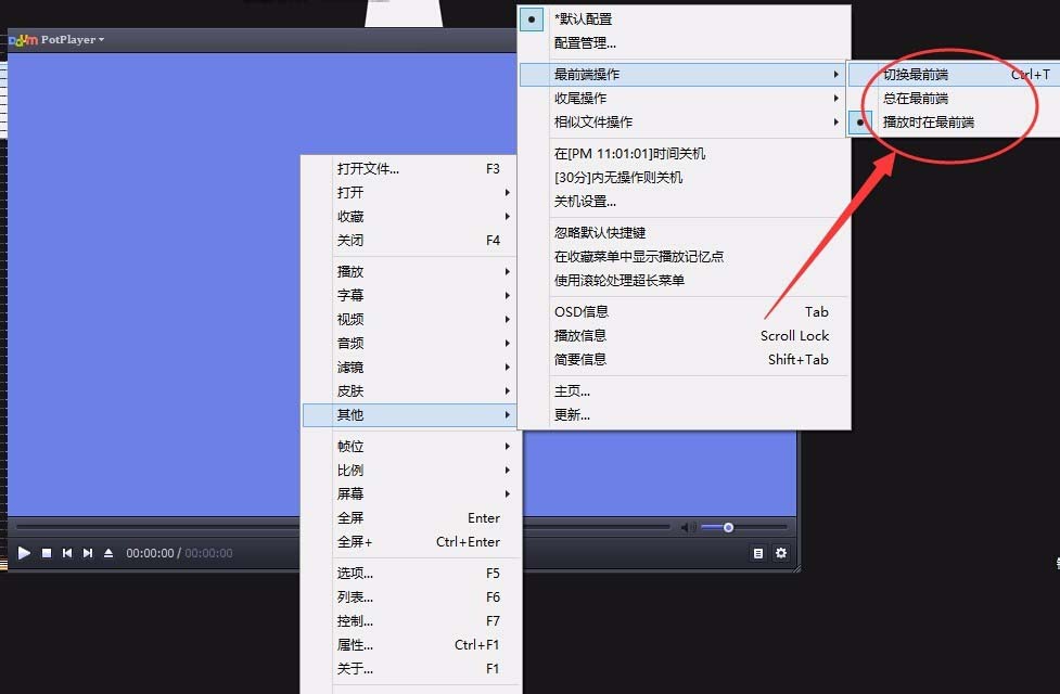 PotPlayer设置为最前端操作的详细操作步骤截图