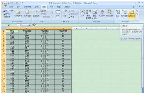 excel2007中进行分类汇总的操作使用教程截图