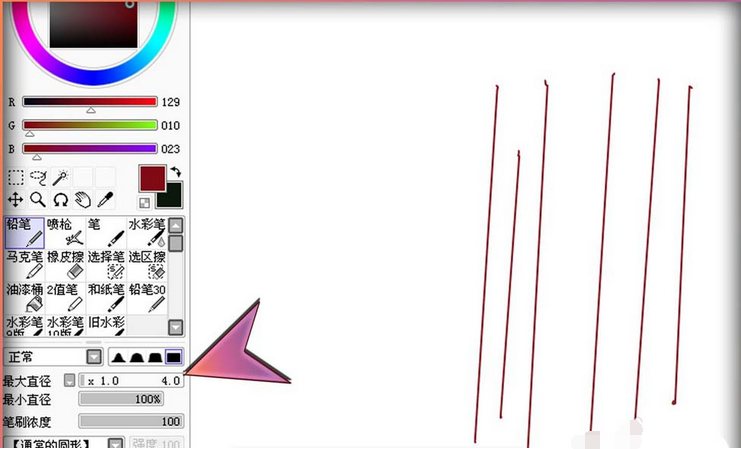 sai绘图软件使用铅笔笔刷的操作教程截图