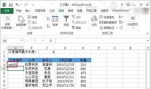 excel2013设置单元格输入长度数据的操作方法截图