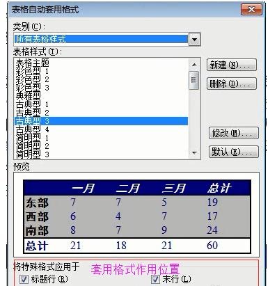 word2003表格中自动套用格式的设置方法介绍截图