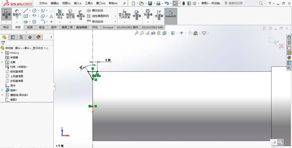 SolidWorks绘制传动轴的操作方法截图