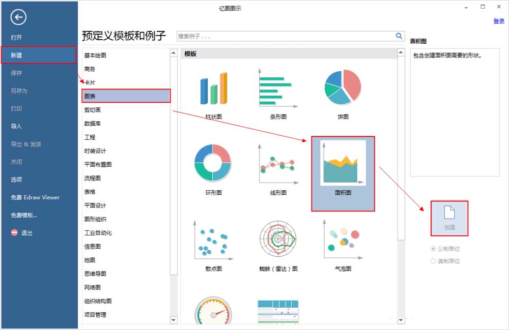 亿图流程图制作软件设计商务面积图表的详细步骤截图