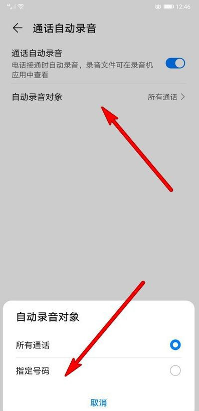 荣耀v30pro设置指定号码通话自动录音的操作流程截图