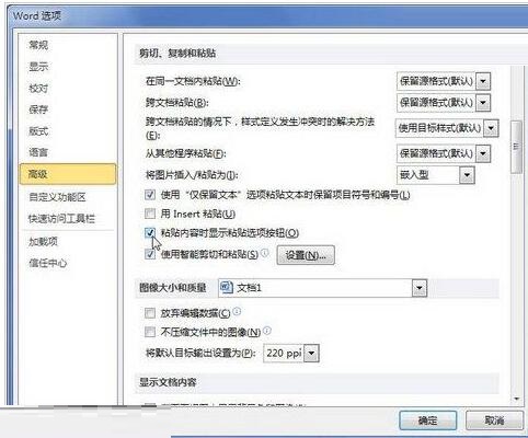 word2010粘贴内容时显示粘贴选项按钮的教程截图