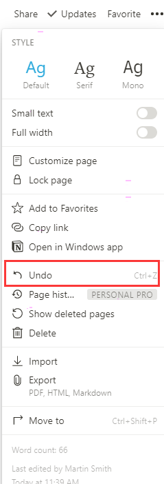 notion怎样使用撤回功能 notion撤回功能使用方法截图